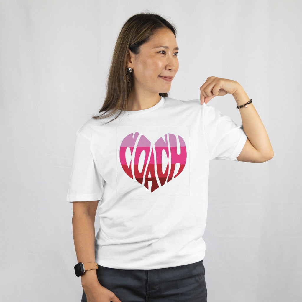 White crew neck womans heart Coach tee shirt