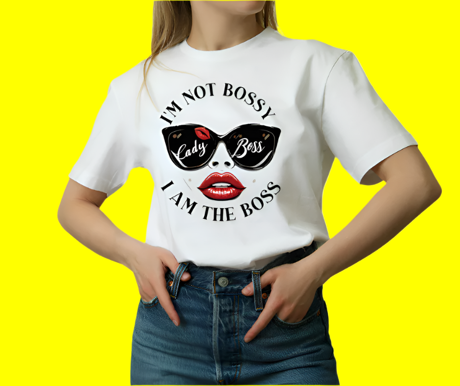 Empowering 'I'm Not Bossy, I Am the Boss' tee, black shirt with confident quote design.
