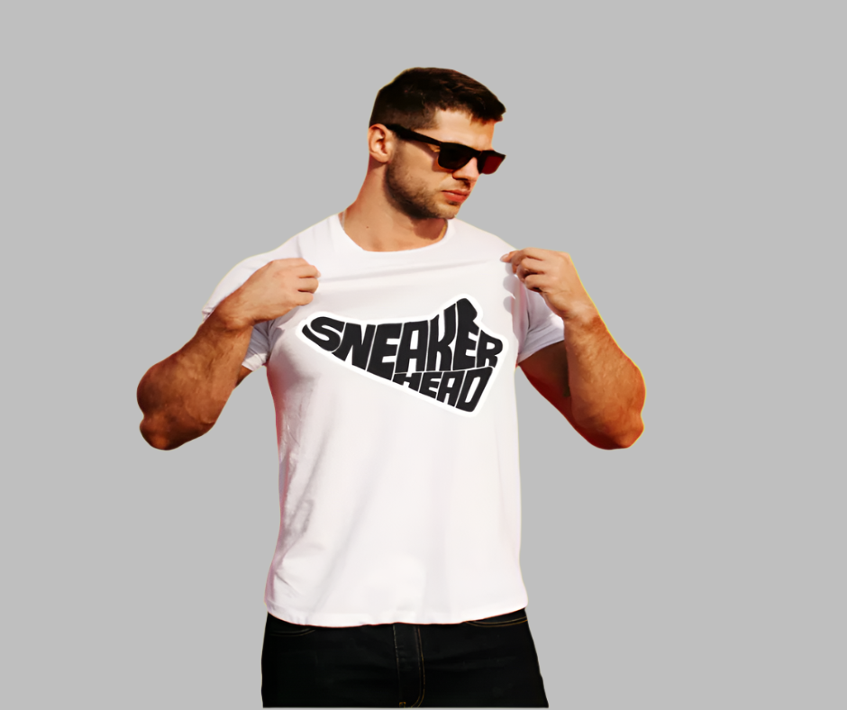 "Sneakerhead gym shoe with black letters through it, unisex style."