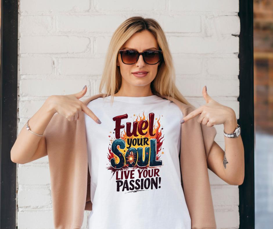 "Woman wearing a stylish graphic t-shirt from Fran Sans Store, standing confidently.