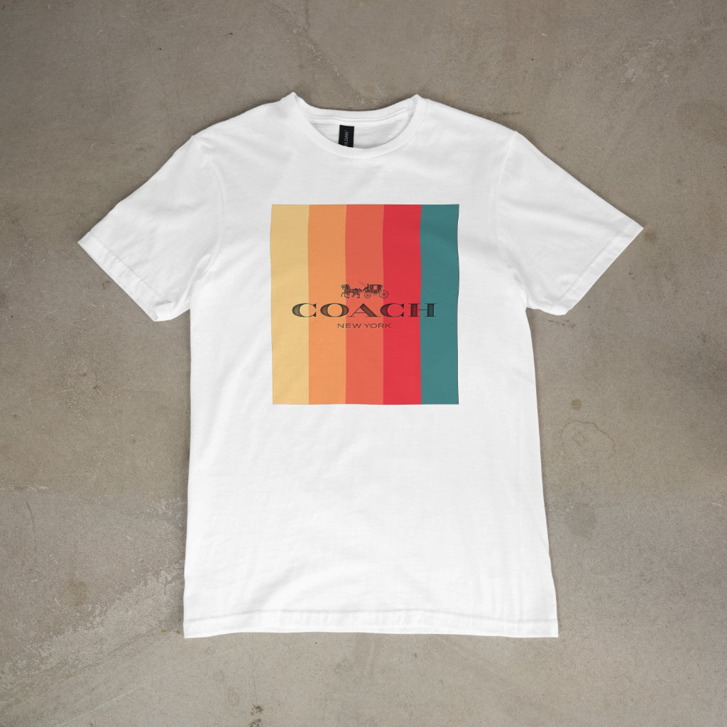 Vibrant Coach Print Unisex White T-Shirt – Perfect for Everyone