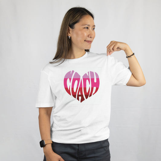 White crew neck womans heart Coach tee shirt