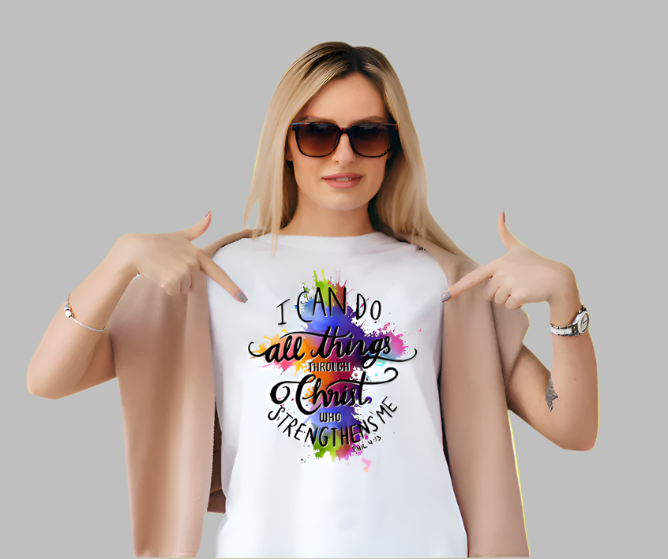 Faith-based 'I Can Do Anything Through Christ Who Strengthens Me' tee, inspirational shirt with empowering message