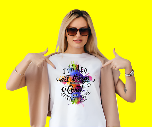 Faith-based 'I Can Do Anything Through Christ Who Strengthens Me' tee, inspirational shirt with empowering message