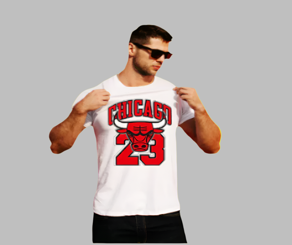 Chicago Bulls fan tee, red shirt with bold team logo and sporty design for basketball lovers."

