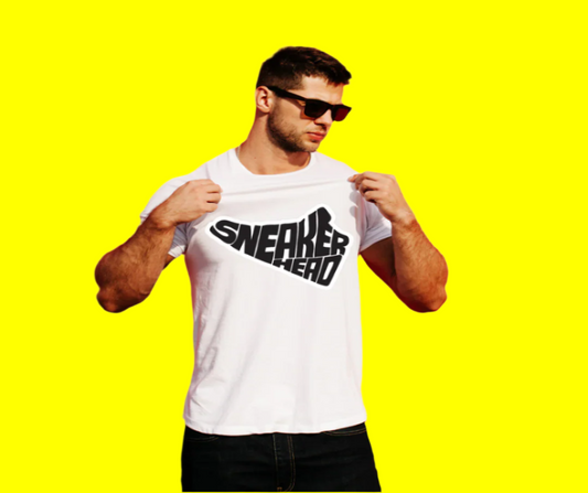 "Sneakerhead gym shoe with black letters through it, unisex style."