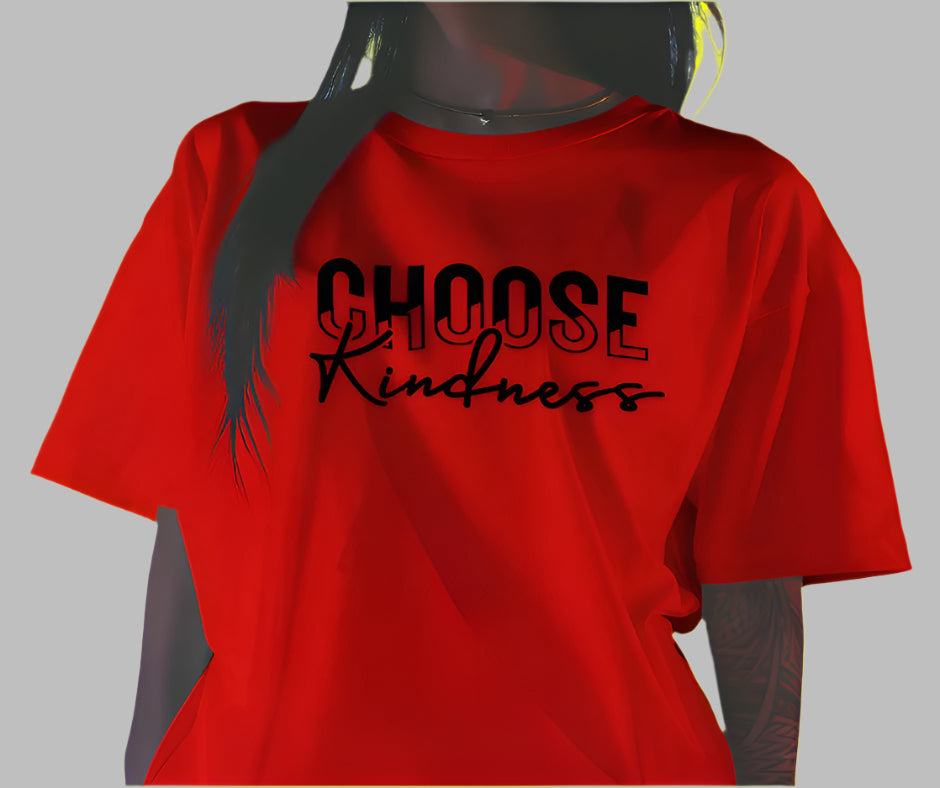 "Inspirational 'Choose Kindness' tee, uplifting shirt with bold text design promoting positivity and compassion."