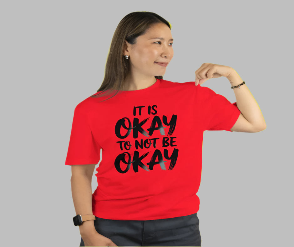 Comforting 'It's OK to Not Be OK' tee, mental health awareness shirt with empowering message in soft font design.